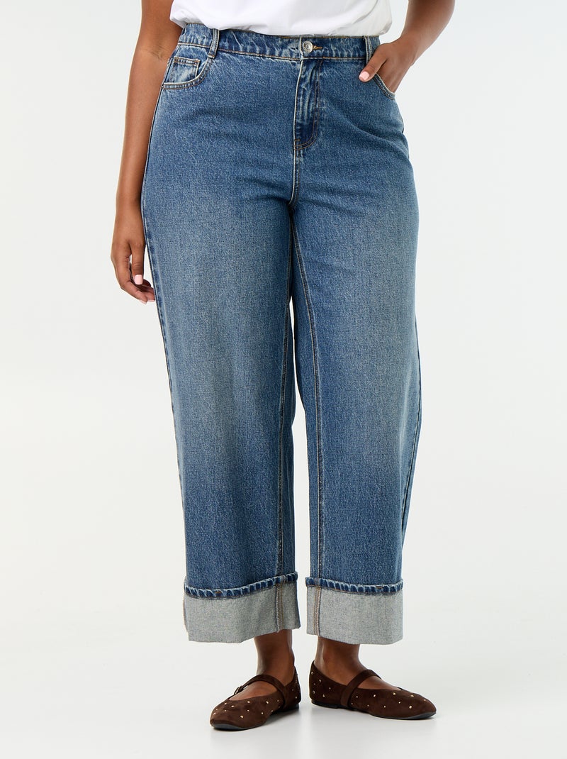 Jean coupe large avec revers à la base Bleu - Kiabi