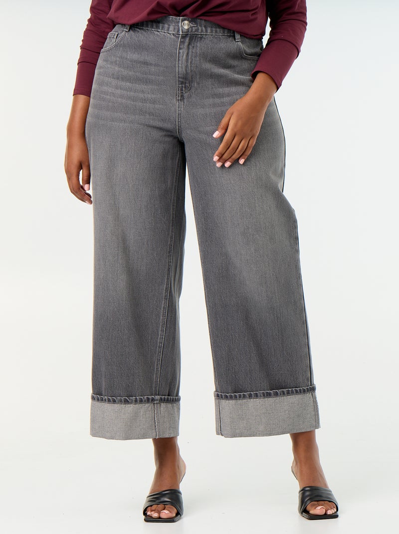 Jean coupe large avec revers à la base Gris - Kiabi