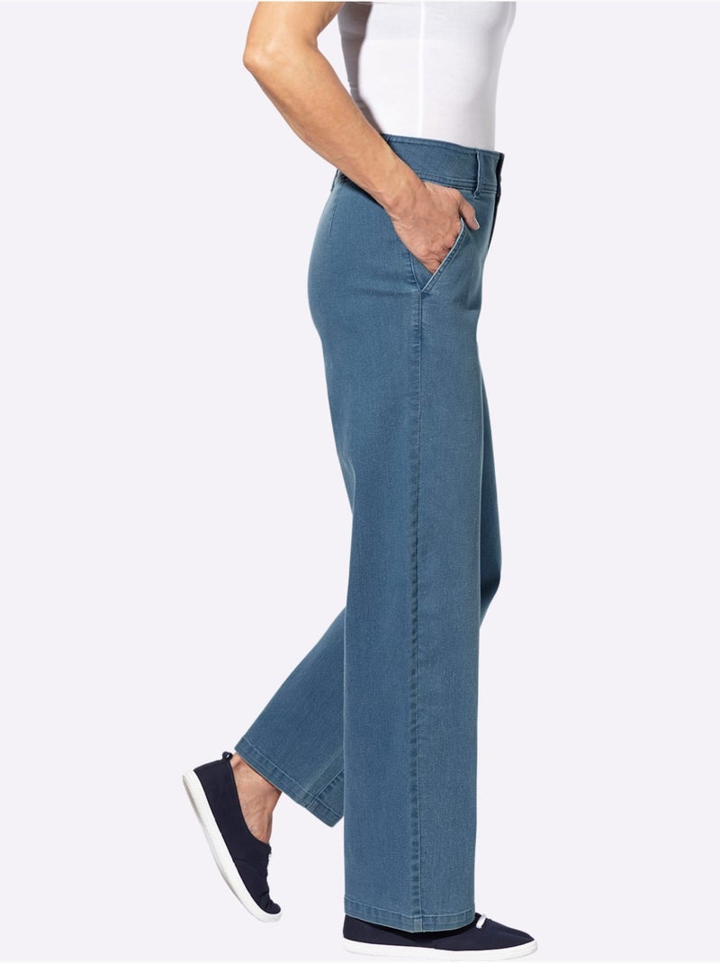 Jean coupe large avec taille haute et poches latérales - Taille courte - Moda Vilona Bleu Blanc - Kiabi
