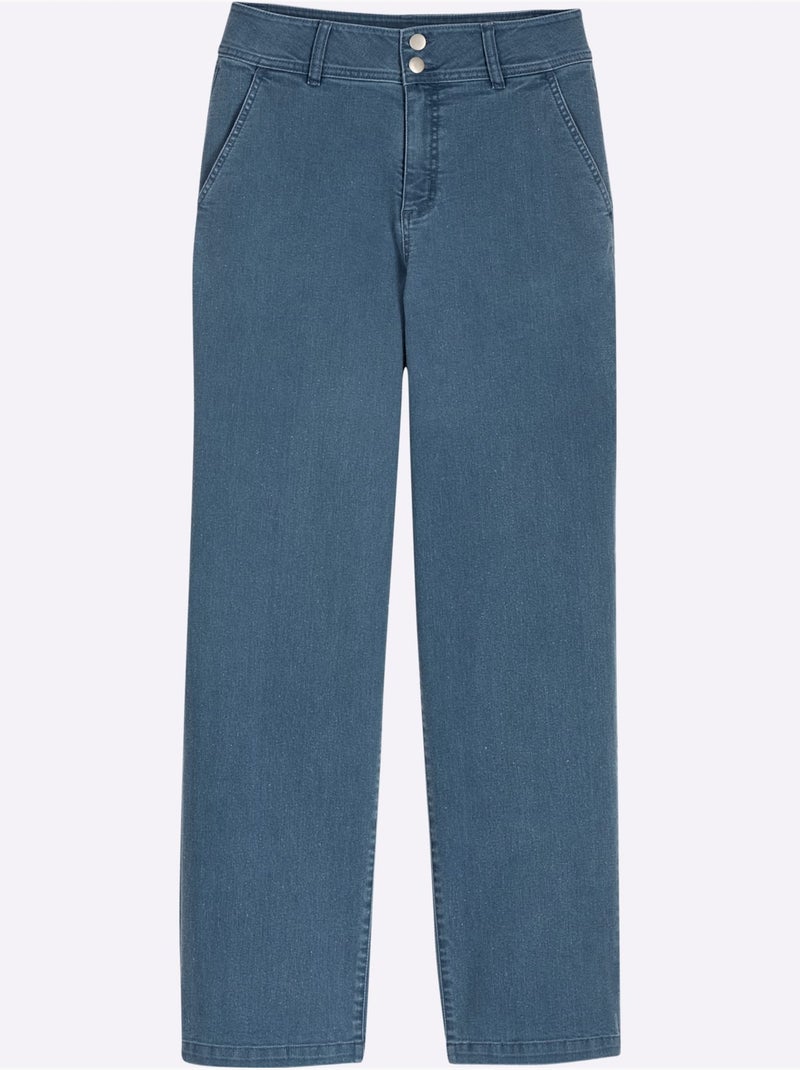 Jean coupe large avec taille haute et poches latérales - Taille courte - Moda Vilona Bleu Blanc - Kiabi