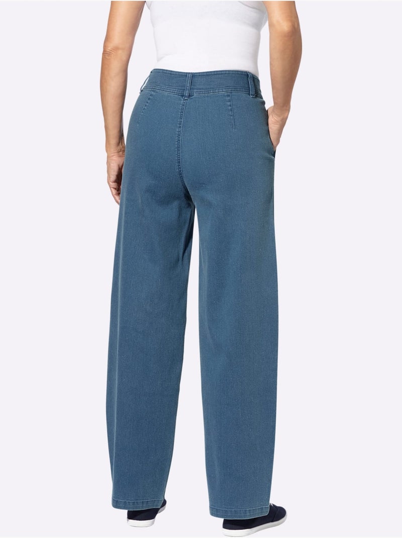 Jean coupe large avec taille haute et poches latérales - Taille standard - Moda Vilona Bleu Blanc - Kiabi