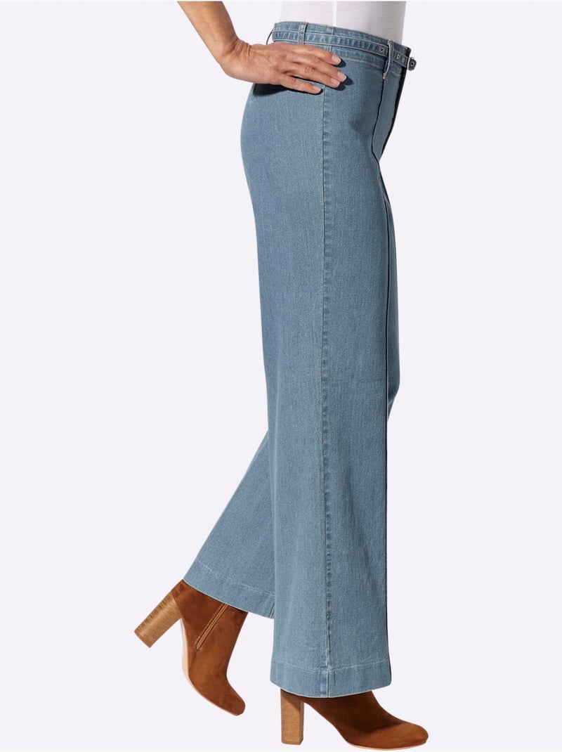 Jean coupe large mode - taille courte - witt Bleu Blanc - Kiabi