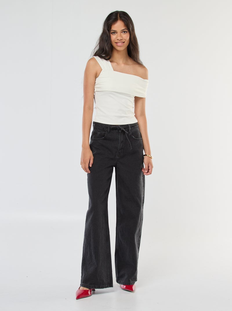 Jean coupe wide leg avec ceinture fine en jean Gris - Kiabi