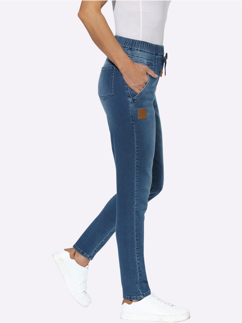 Jean décontracté à ceinture élastique avec poches et coulisse - Taille courte - Witt Bleu jean - Kiabi