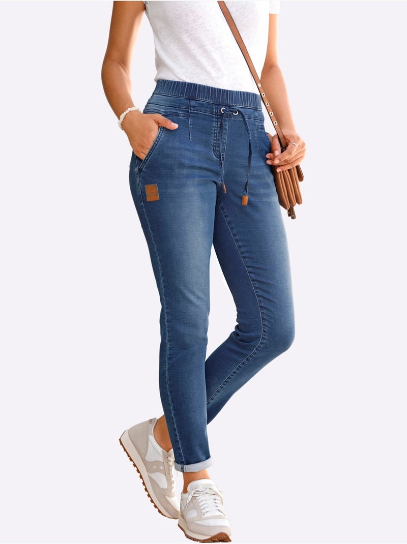 Jean décontracté à ceinture élastique avec poches et coulisse - Taille courte - Witt Bleu jean - Kiabi