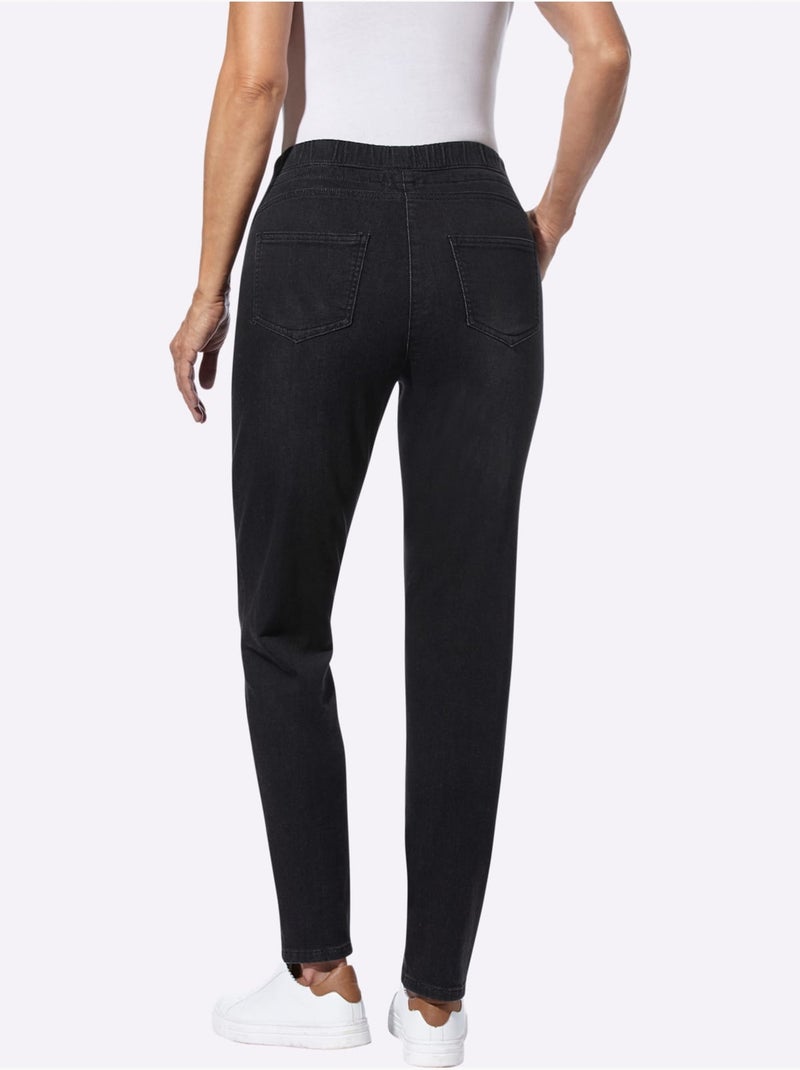 Jean décontracté à ceinture élastique avec poches et coulisse - Taille courte - Witt Noir - Kiabi