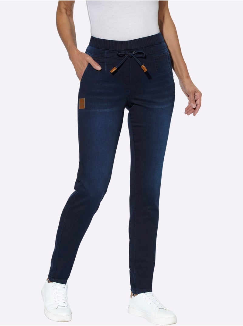 Jean décontracté à ceinture élastique avec poches pratiques et coulisse - taille courte - witt Bleu foncé - Kiabi