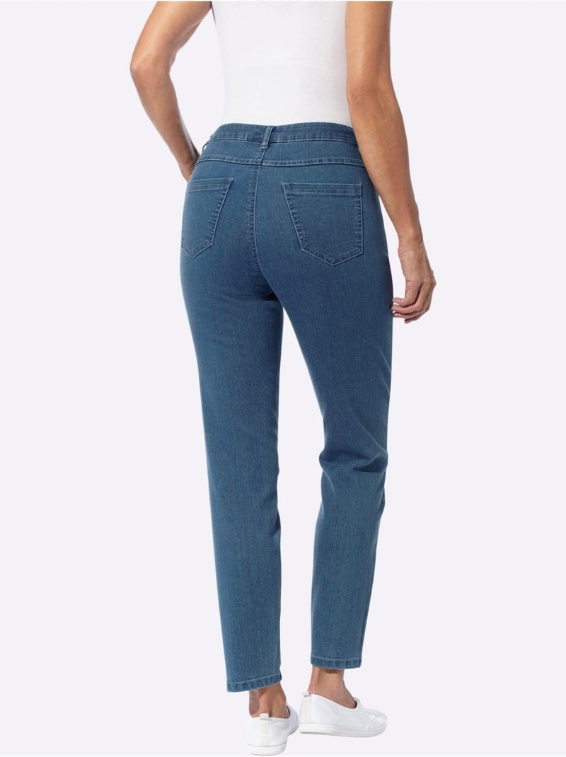 Jean décontracté avec ceinture gainante et lien à nouer - taille standard - moda vilona Bleu Blanc - Kiabi
