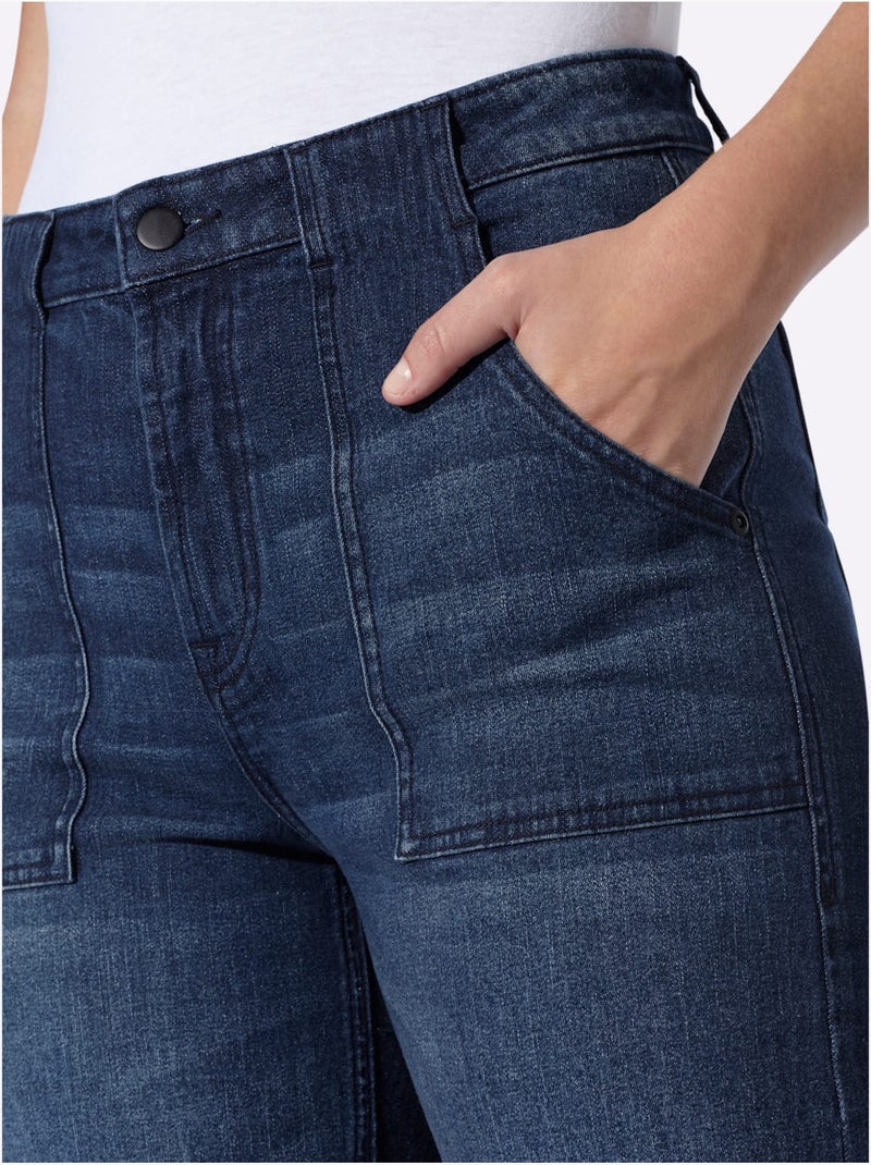 Jean délavage tendance - taille standard - helline Bleu foncé - Kiabi