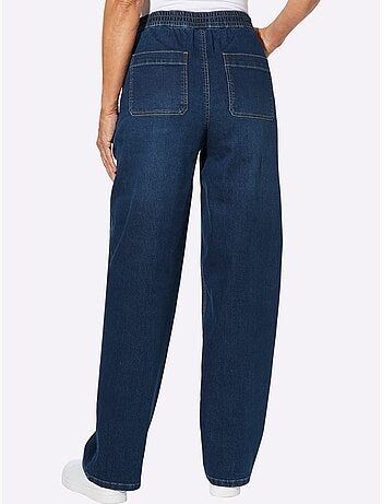 Jean denim à jambes larges avec ceinture élastique et poches - taille standard - moda vilona