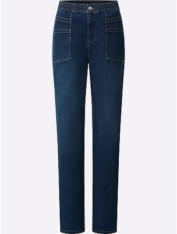 Jean denim à jambes larges avec ceinture élastique et poches - taille standard - moda vilona