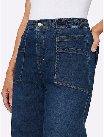 Jean denim à jambes larges avec ceinture élastique et poches - taille standard - moda vilona