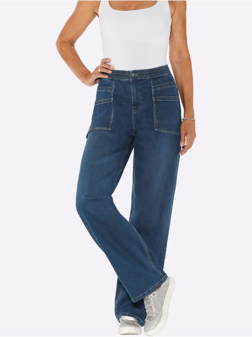 Jean denim à jambes larges avec ceinture élastique et poches - taille standard - moda vilona - Kiabi Jean denim à jambes larges avec ceinture élastique et poches - taille standard - moda vilona - Kiabi