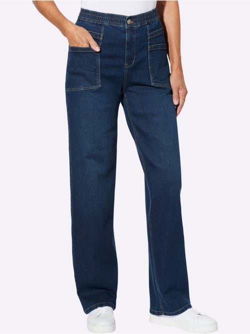 Jean denim à jambes larges avec ceinture élastique et poches - taille standard - moda vilona - Kiabi Jean denim à jambes larges avec ceinture élastique et poches - taille standard - moda vilona - Kiabi