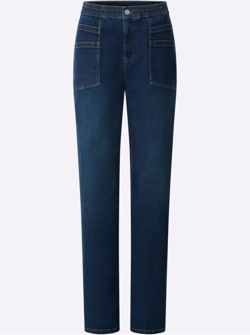 Jean denim à jambes larges avec ceinture élastique et poches - taille standard - moda vilona - Kiabi Jean denim à jambes larges avec ceinture élastique et poches - taille standard - moda vilona - Kiabi