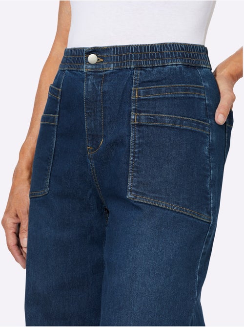 Jean denim à jambes larges avec ceinture élastique et poches - taille standard - moda vilona - Kiabi Jean denim à jambes larges avec ceinture élastique et poches - taille standard - moda vilona - Kiabi