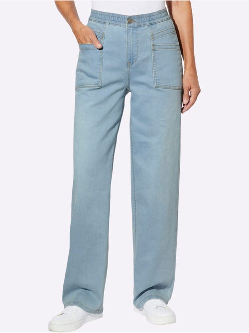 Jean denim doux à jambes larges avec ceinture élastique et poches - taille standard - moda vilona - Kiabi Jean denim doux à jambes larges avec ceinture élastique et poches - taille standard - moda vilona - Kiabi