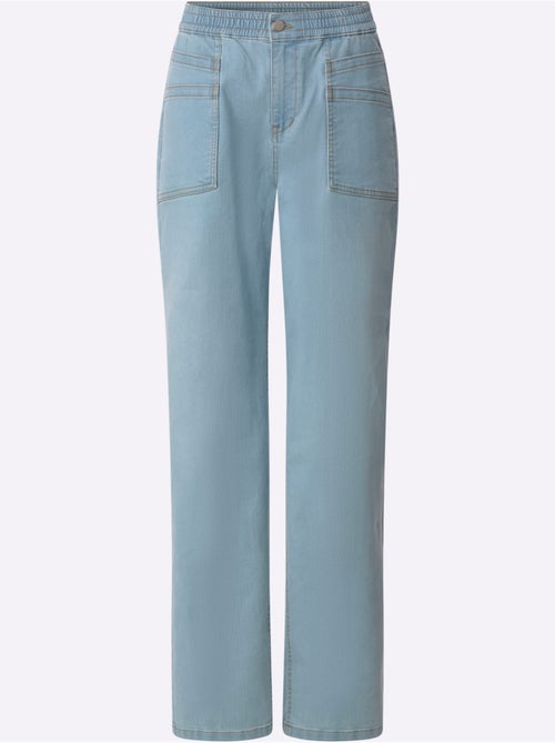Jean denim doux à jambes larges avec ceinture élastique et poches - taille standard - moda vilona - Kiabi Jean denim doux à jambes larges avec ceinture élastique et poches - taille standard - moda vilona - Kiabi