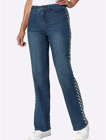 Jean denim doux avec broderie fantaisie et jambes larges - Taille standard - Moda Vilona
