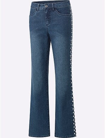Jean denim doux avec broderie fantaisie et jambes larges - Taille standard - Moda Vilona