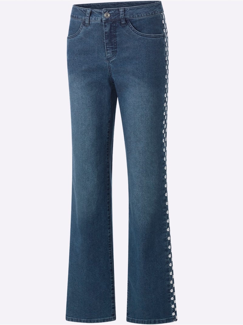 Jean denim doux avec broderie fantaisie et jambes larges - Taille standard - Moda Vilona Bleu jean - Kiabi