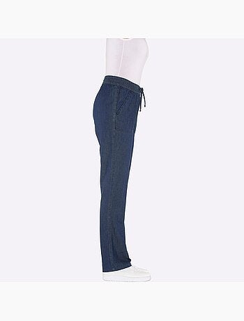 Jean avec ceinture smockée et poches en biais devant - taille standard - moda vilona