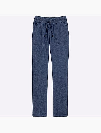 Jean avec ceinture smockée et poches en biais devant - taille standard - moda vilona
