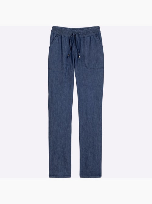 Jean doux avec ceinture élastique smockée et poches en biais - Taille standard - Moda Vilona - Kiabi Jean doux avec ceinture élastique smockée et poches en biais - Taille standard - Moda Vilona - Kiabi