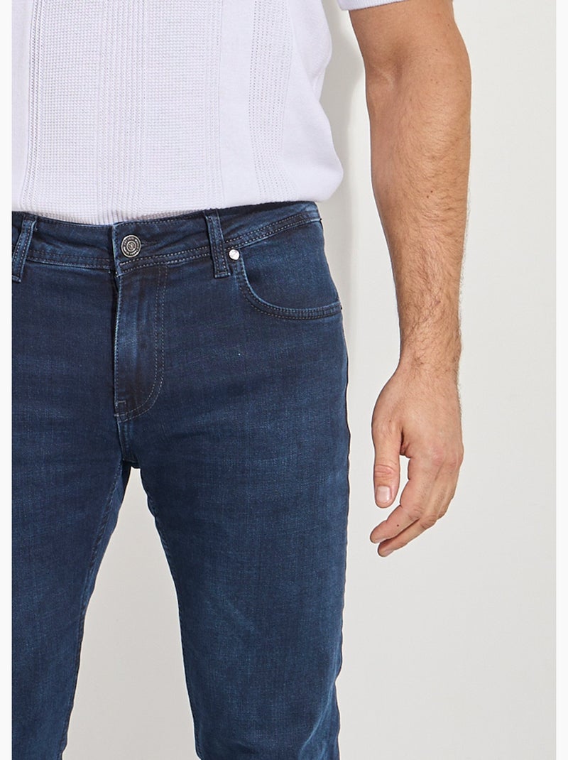 Jean droit 5 poches denim stretch - Afibel Bleu marine - Kiabi