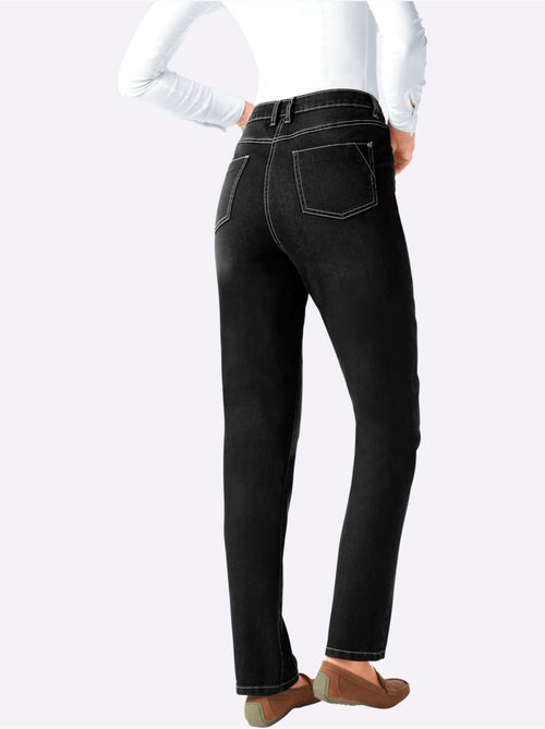 Jean droit à taille haute avec coutures délavées et poches arrière. - taille courte - moda vilona - Kiabi