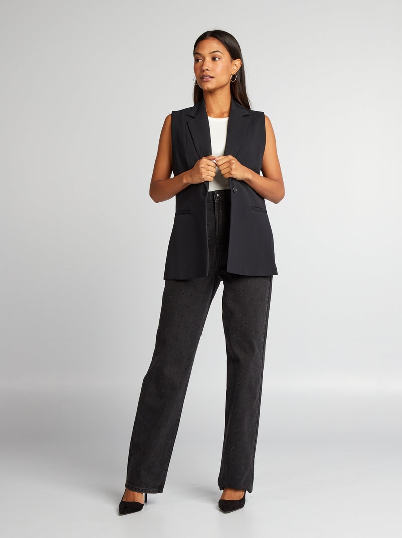 Jean droit à taille haute avec strass Noir - Kiabi