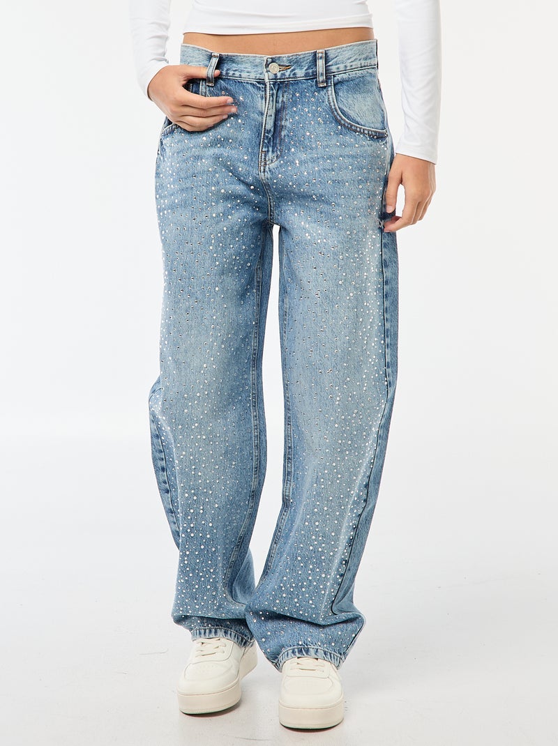 Jean droit avec strass Bleu - Kiabi