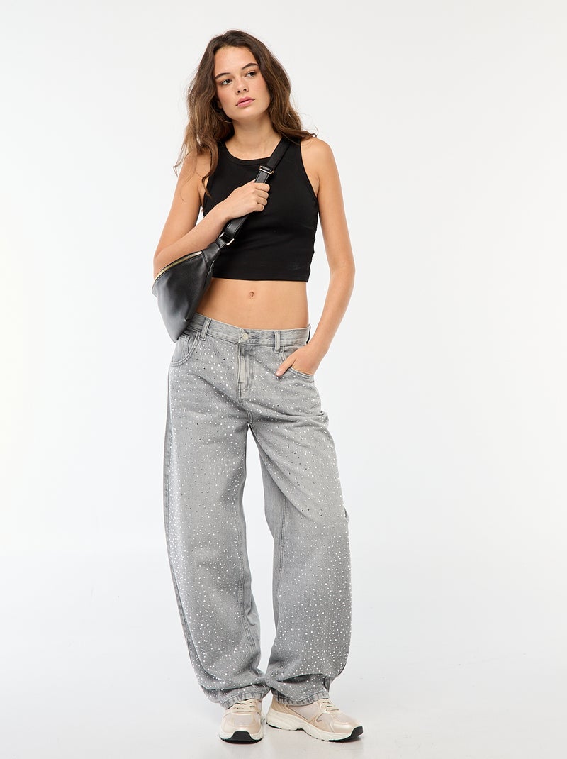Jean droit avec strass Gris - Kiabi