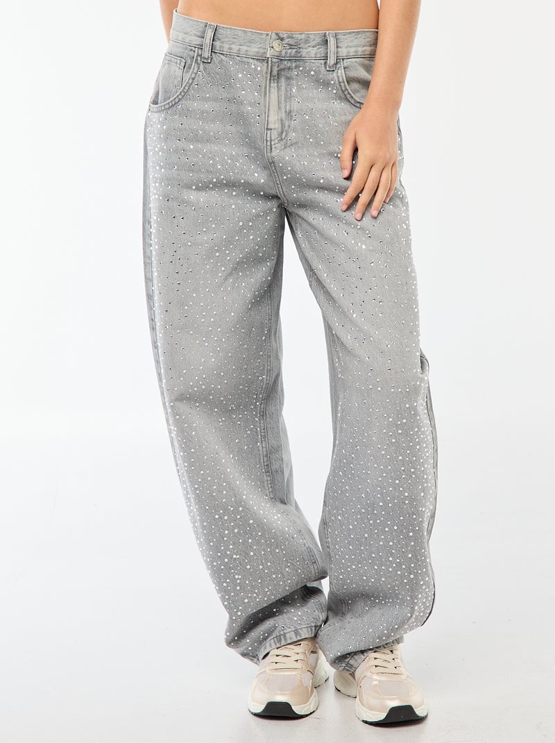 Jean droit avec strass Gris - Kiabi