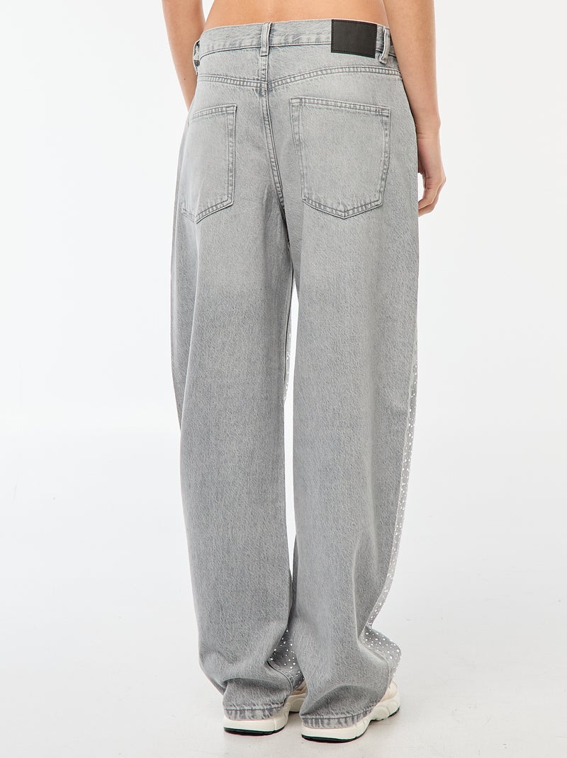 Jean droit avec strass Gris - Kiabi