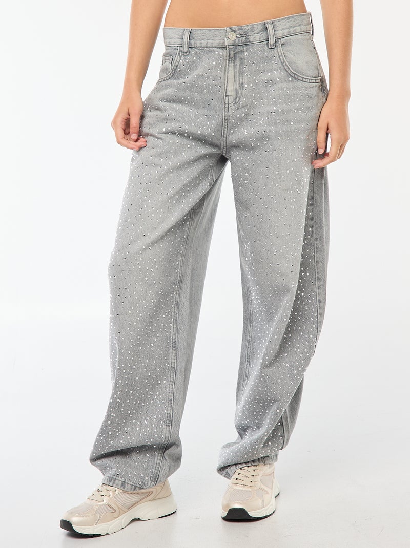 Jean droit avec strass Gris - Kiabi