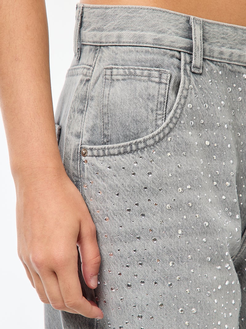 Jean droit avec strass Gris - Kiabi