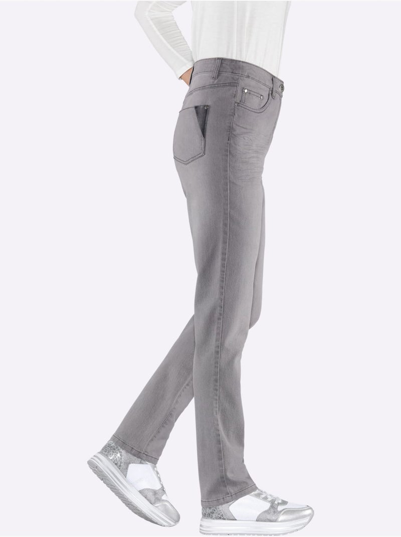 Jean droit avec taille haute et poches arrière - taille standard - moda vilona Gris - Kiabi