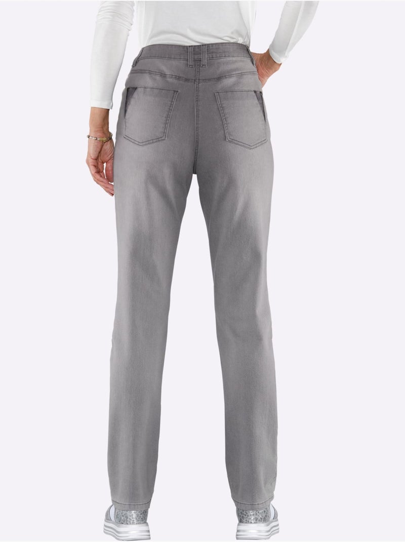 Jean droit avec taille haute et poches arrière - taille standard - moda vilona Gris - Kiabi