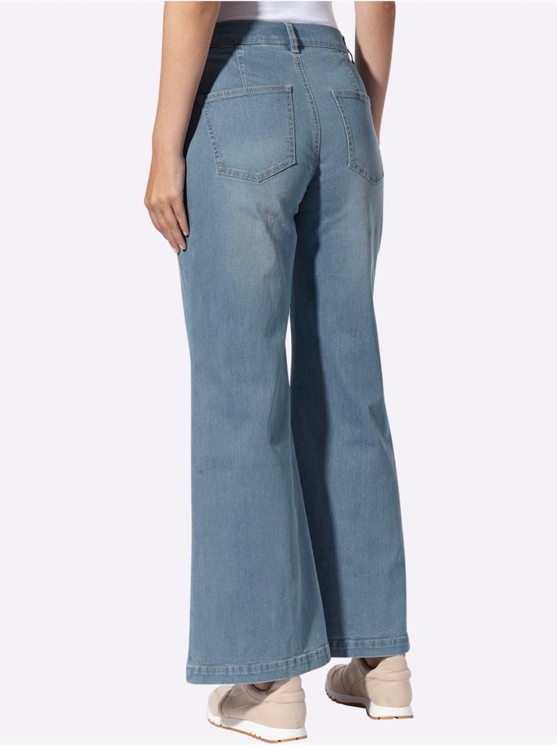 Jean Droit Boutons Décoratifs - Taille Standard - Helline Bleu Blanc - Kiabi