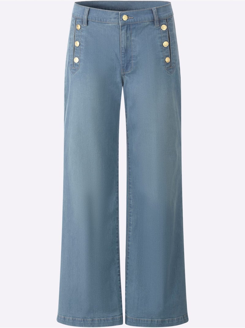 Jean Droit Boutons Décoratifs - Taille Standard - Helline Bleu Blanc - Kiabi