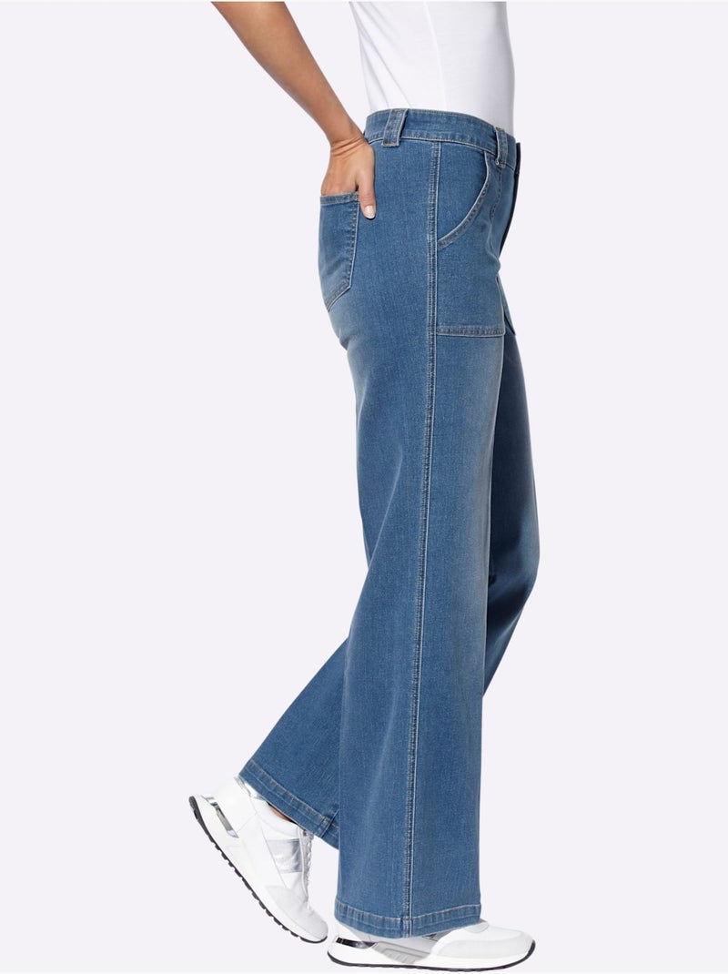 Jean Droit Coupe Tendance Et Large - Taille Standard - Helline Bleu Blanc - Kiabi