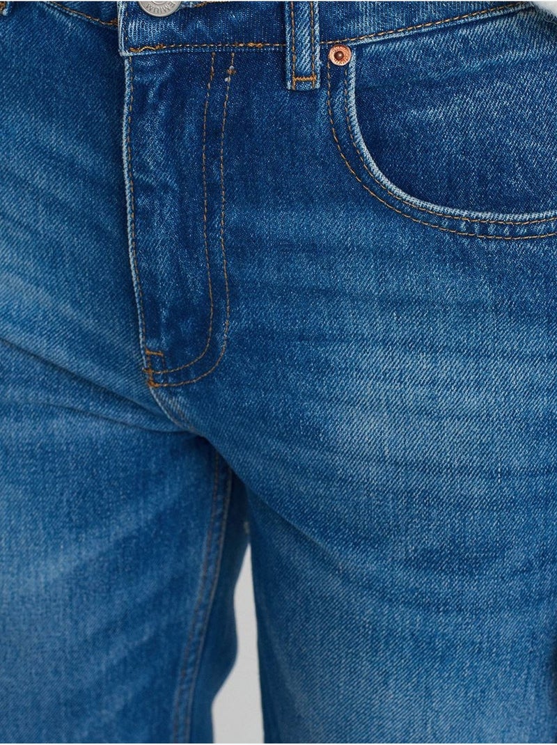 Jean droit en coton à taille haute dilvin Bleu saphir - Kiabi