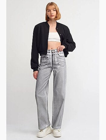 Jean droit en de coton à taille haute dilvin