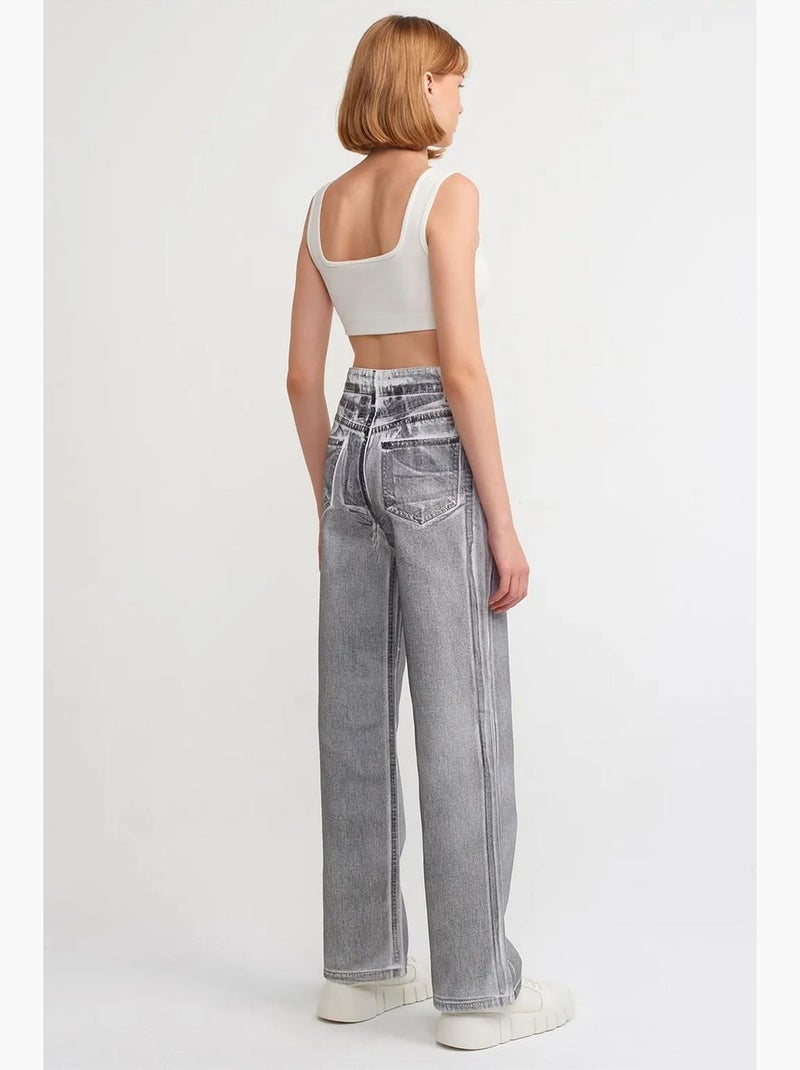 Jean droit en de coton à taille haute dilvin Gris clair - Kiabi