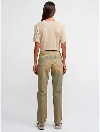 Jean droit en denim de coton à taille mi-haute dilvin