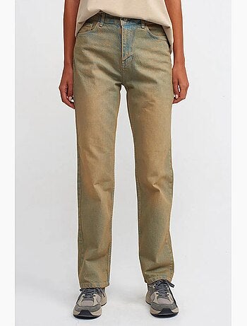 Jean droit en denim de coton à taille mi-haute dilvin