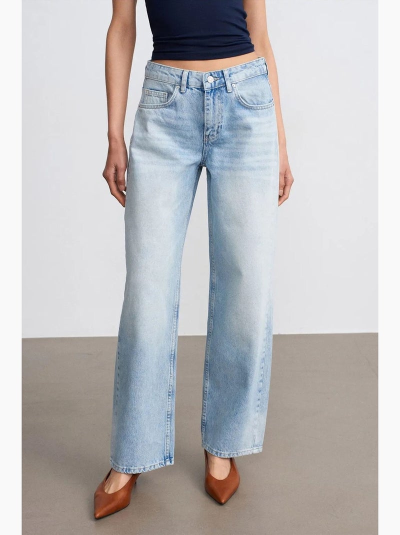 Jean droit en denim de coton, taille basse dilvin Bleu clair - Kiabi