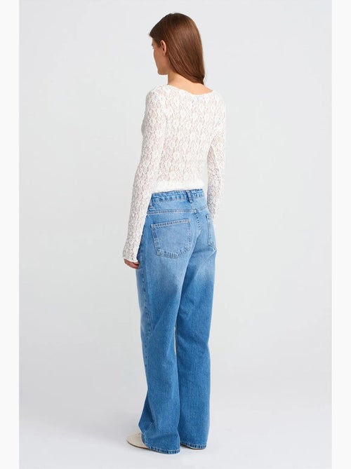 Jean droit en denim de coton, taille haute dilvin - Kiabi Jean droit en denim de coton, taille haute dilvin - Kiabi