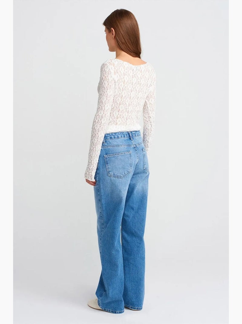 Jean droit en denim de coton, taille haute dilvin Bleu saphir - Kiabi